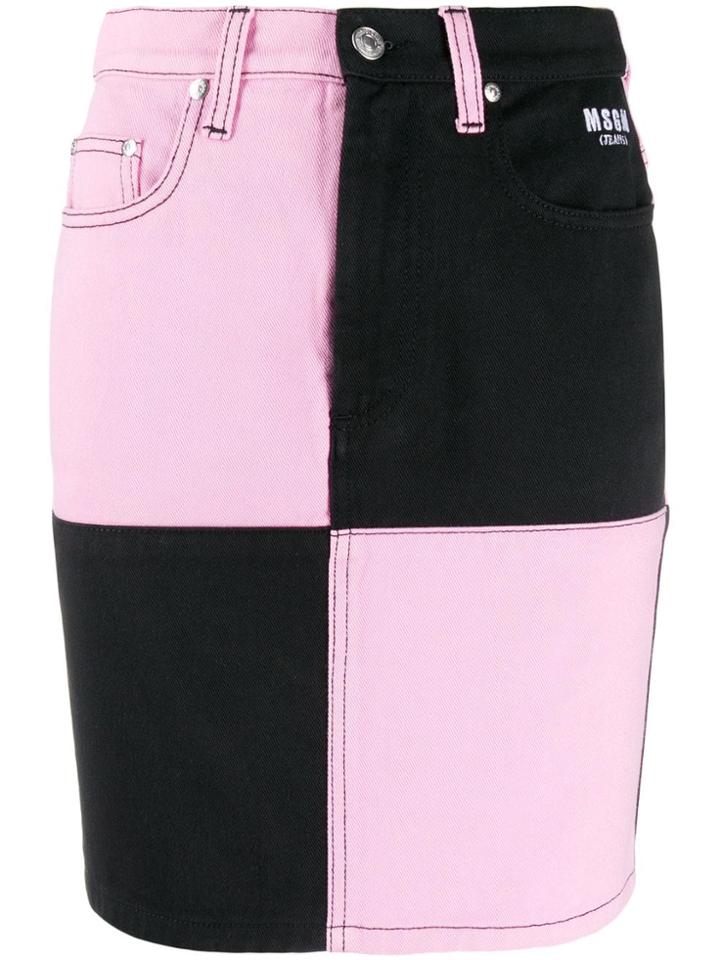 Msgm Checkered Print Denim Skirt - Black