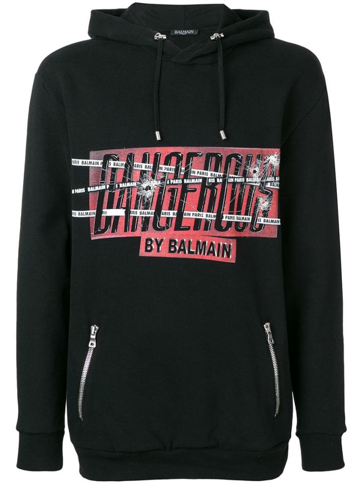 Balmain Gunshot Logo Hooded Sweatshirt - Black