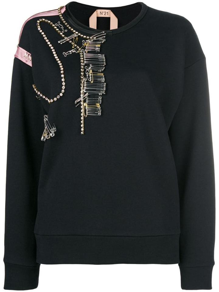 Nº21 Pin-embellished Cotton Jersey Sweatshirt - Black
