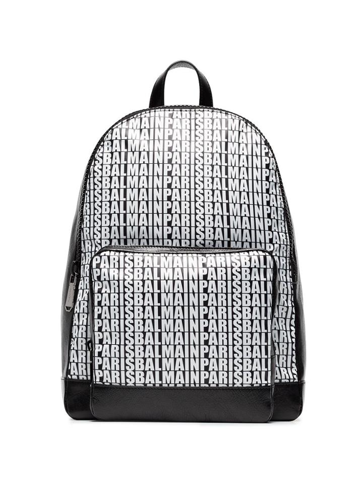 Balmain Logo Leather Backpack - Black
