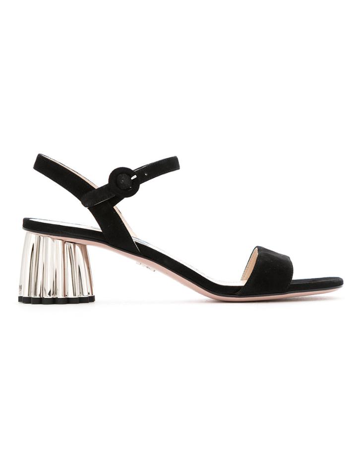 Prada Metallic Heel Sandals - Black