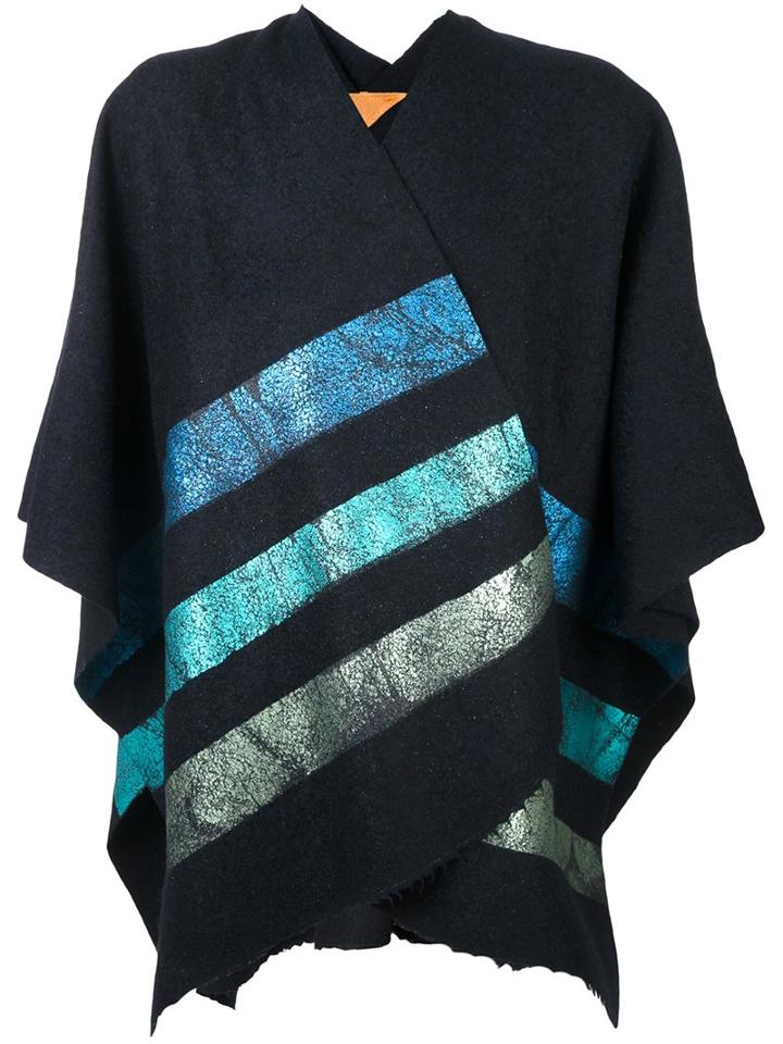 Ermanno Gallamini Striped Cape Coat, Adult Unisex, Blue, Nylon/cashmere/virgin Wool