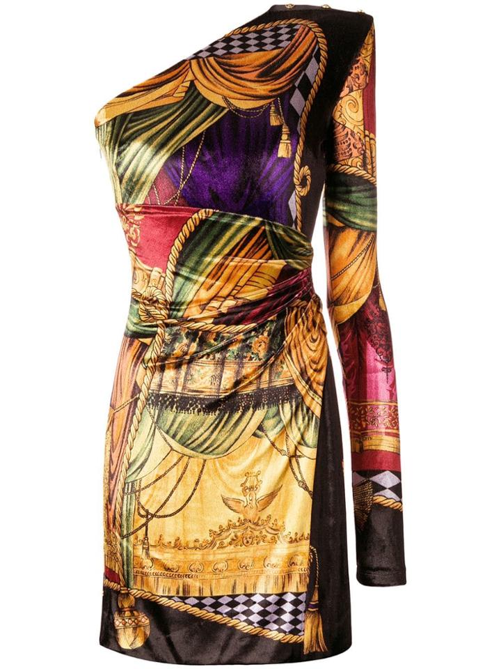 Versace Printed One Shoulder Dress - Yellow & Orange