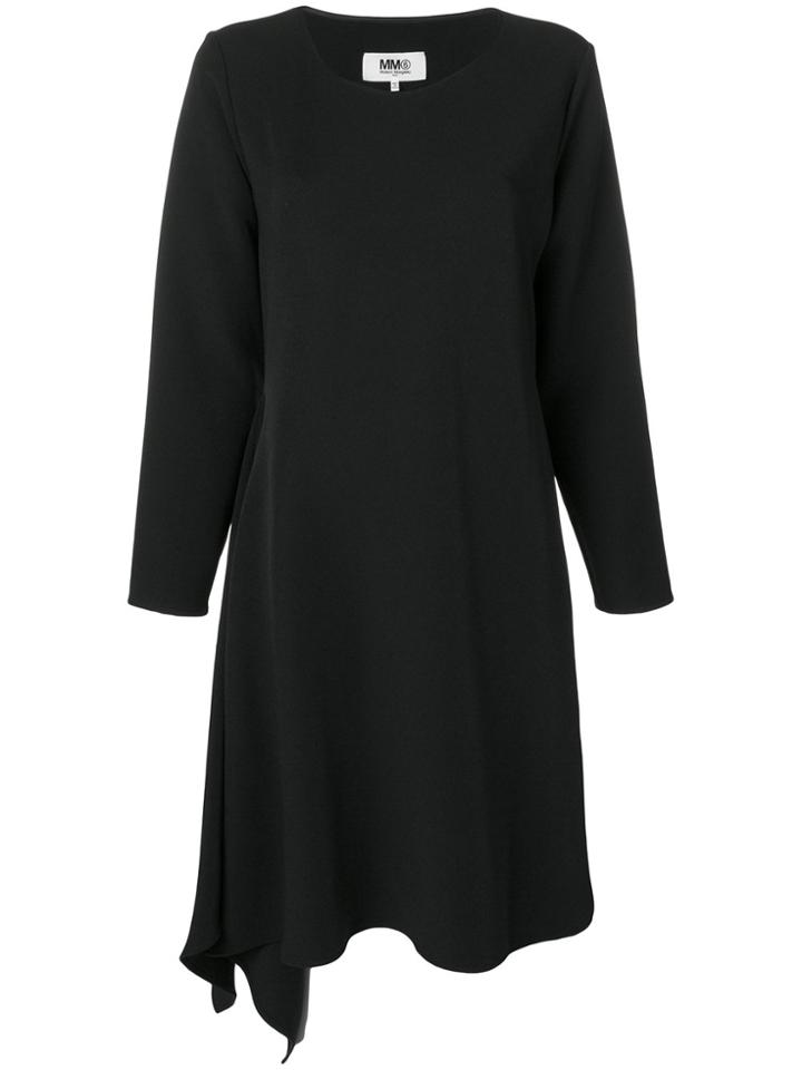 Mm6 Maison Margiela Asymmetric Long-sleeve Midi Dress - Black