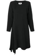 Mm6 Maison Margiela Asymmetric Long-sleeve Midi Dress - Black