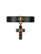 Gucci Leather Choker With Cross Pendant - Black