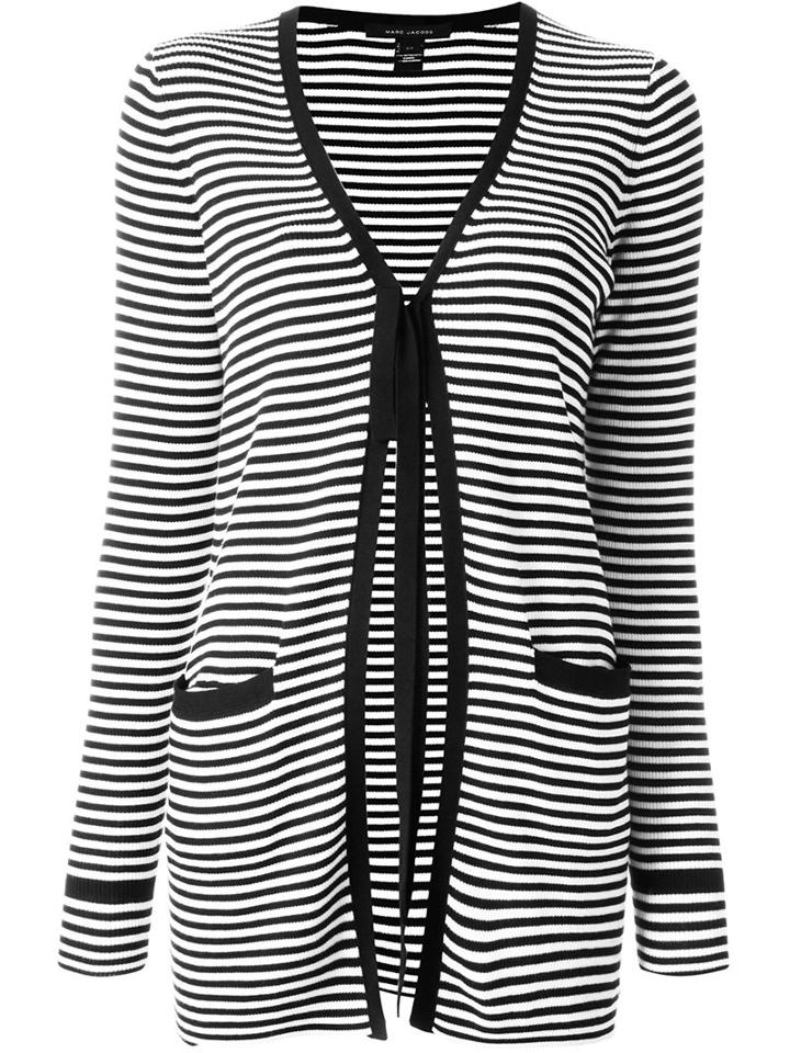 Marc Jacobs Striped Long Cardigan, Women's, Size: Large, Black, Cotton
