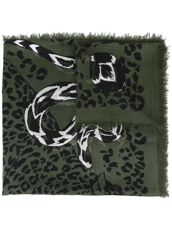 Alexander Mcqueen - Leopard And Snake Fight Scarf - Women - Silk/modal - One Size, Green, Silk/modal