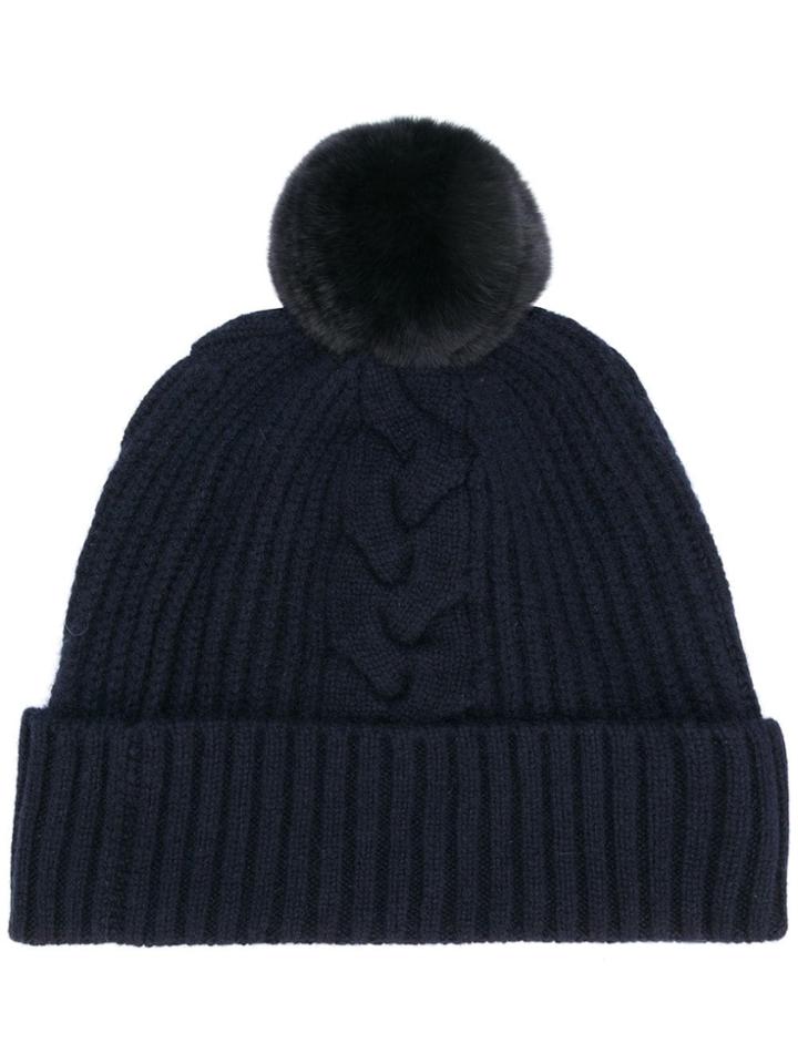 N.peal Fur Bobble Cable Beanie - Blue