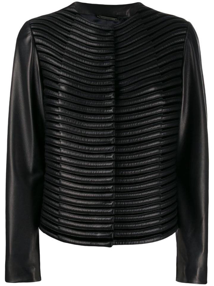 Giorgio Armani Ribbed Leather Jacket - Black