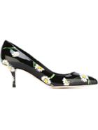 Dolce & Gabbana Daisy Print Pumps, Women's, Size: 39, Black, Leather