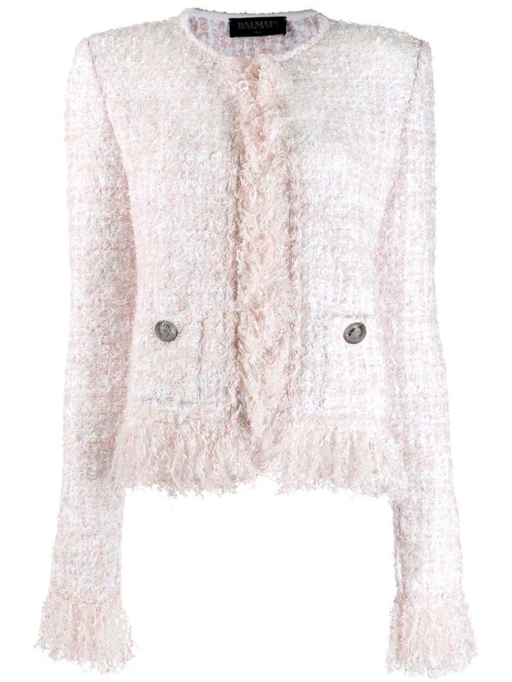 Balmain Boucle Knit Jacket - White
