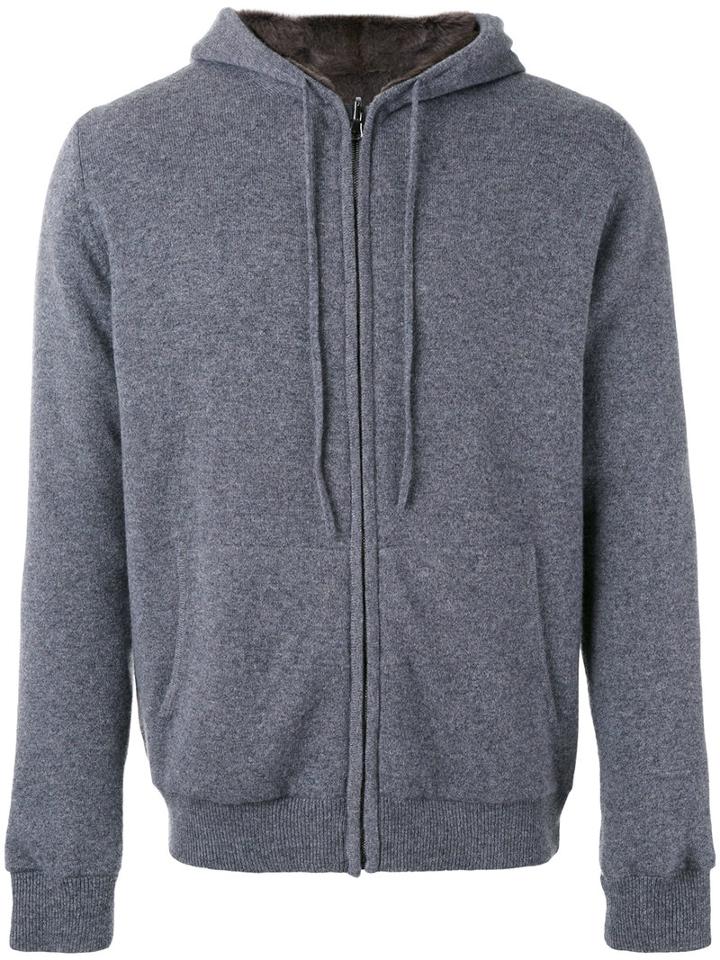 Liska - Fur Lined Hoodie - Unisex - Cashmere/weasel - L, Grey, Cashmere/weasel