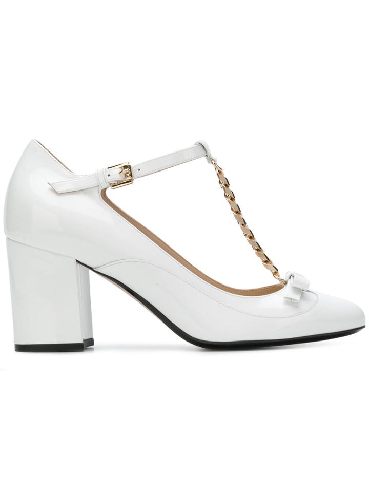 No21 Chain-embellished T-bar Pumps - White