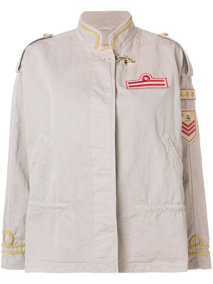 Fay Appliqué Badge Military Jacket - Nude & Neutrals