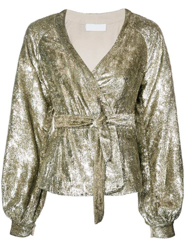 Co Metallic (grey) Waist-tie Blouse, Women's, Size: Xs, Polyester/silk