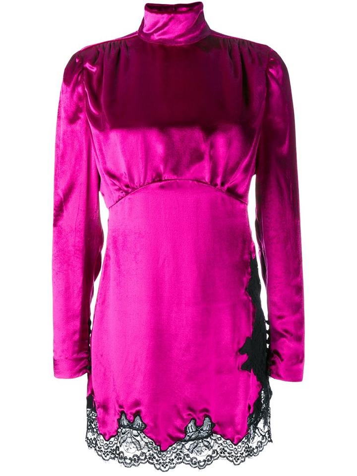 Alessandra Rich Funnel Neck Mini Dress, Women's, Size: 40, Pink/purple, Silk/cotton/rayon