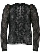 Self-portrait Puff-sleeved Lace Blouse - Black