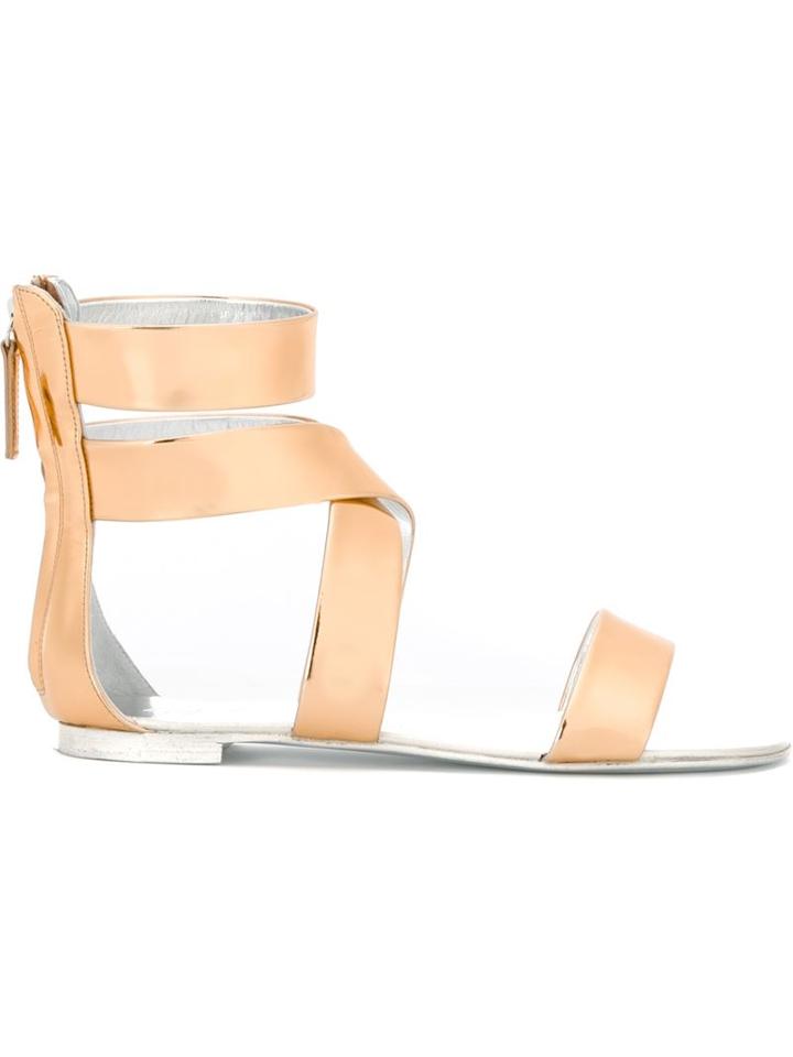 Giuseppe Zanotti Design Ankle Strap Sandals, Women's, Size: 37.5, Grey, Patent Leather