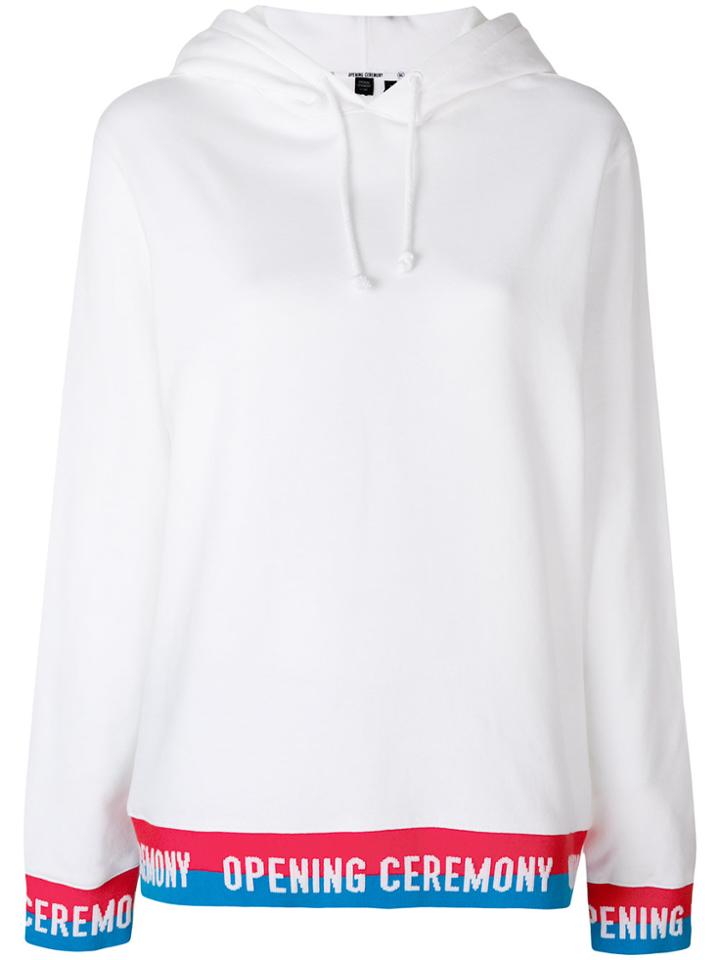 Opening Ceremony Drawstring Hoodie With Contrast Hem - White
