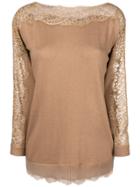 Twin-set Lace Detail Lightweight Sweater - Brown