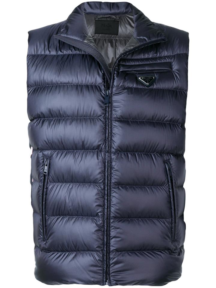Prada Logo Puffer Gilet - Blue