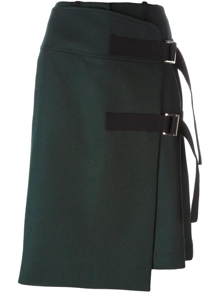 Sacai Buckle Apron Skirt, Women's, Size: 3, Green, Wool/cupro