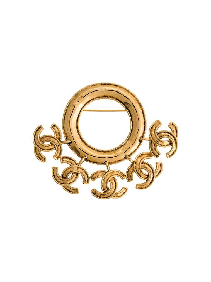 Chanel Vintage Cc Logo Fringe Brooch - Metallic