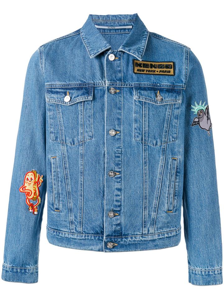 Kenzo Patched Denim Jacket, Men's, Size: Large, Blue, Cotton