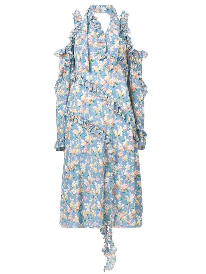 R13 Cold-shoulder Floral Print Dress - Blue