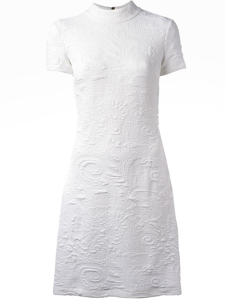 Versace Jeans Embroidery Detail Dress, Women's, Size: 40, White, Polyester/spandex/elastane/viscose