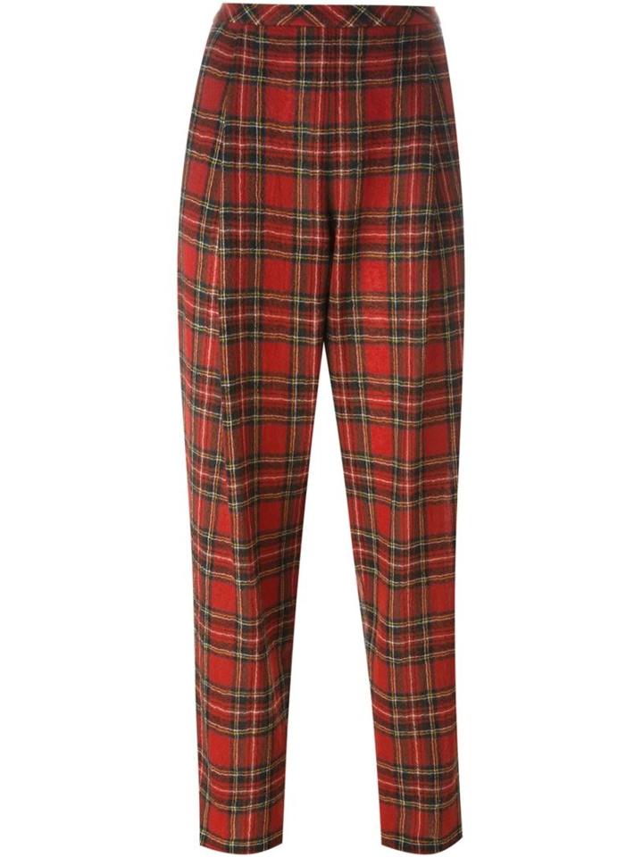 Rosetta Getty Pleated Front Tartan Trousers, Women's, Size: 4, Red, Wool