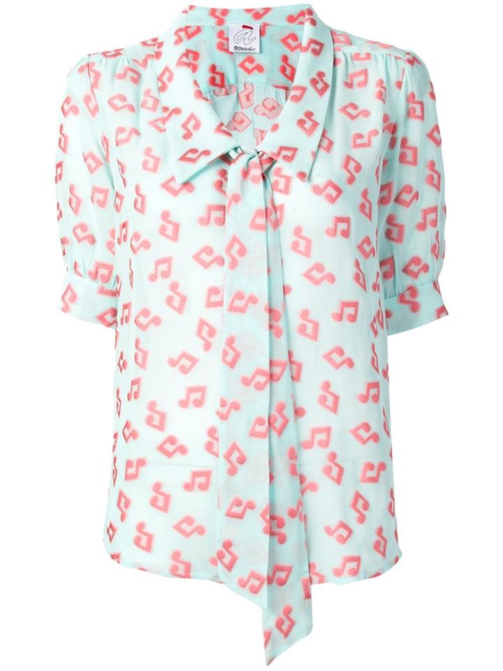 Ultràchic Note Print Bow Blouse - Blue