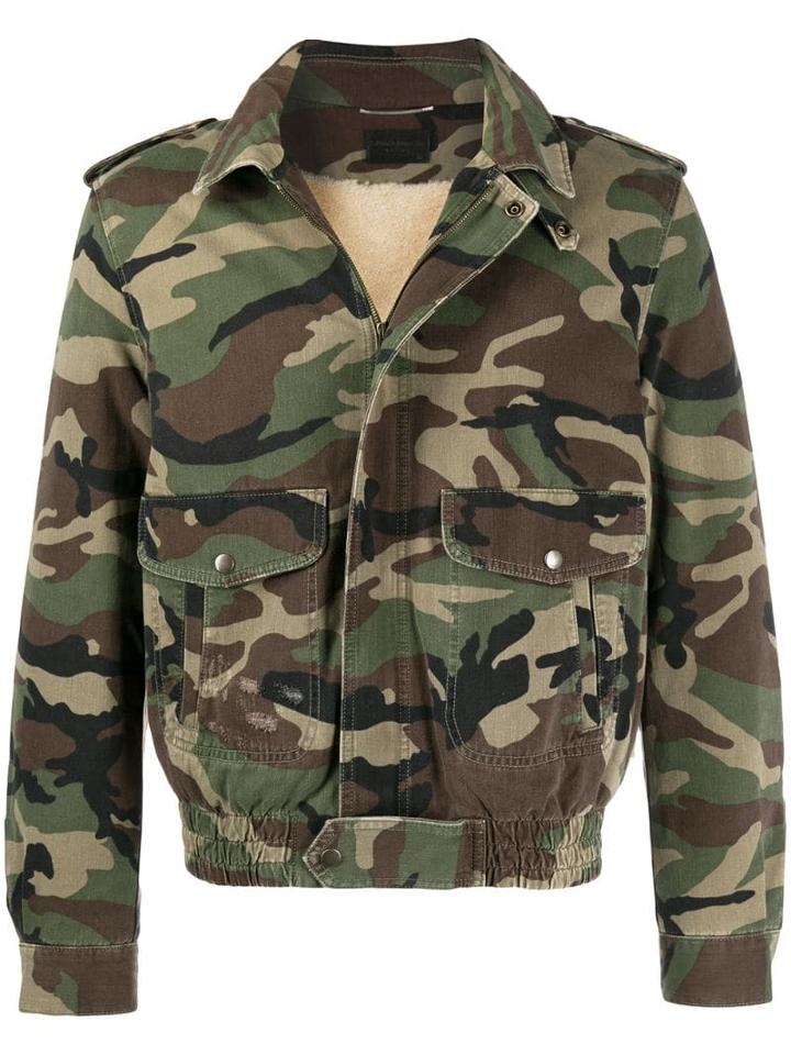 Saint Laurent Camouflage Print Jacket - Green