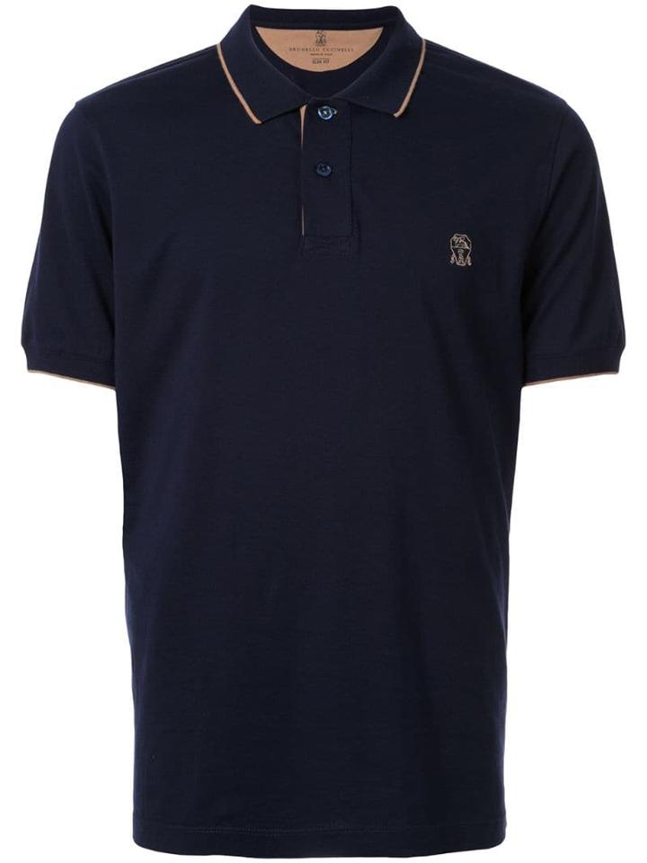 Brunello Cucinelli Embroidered Logo Polo Shirt - Blue