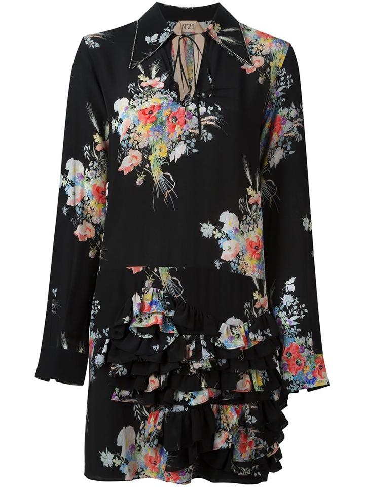 No21 Floral Print Dress, Women's, Size: 38, Black, Silk/acetate/metallic Fibre