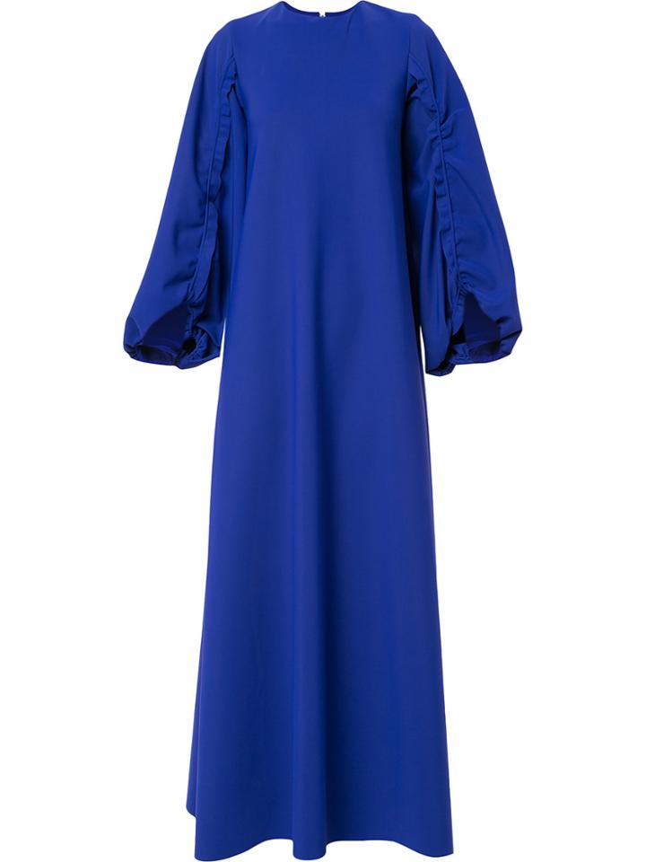 Greta Constantine Ruffle Trim Sleeves Maxi Dress - Blue