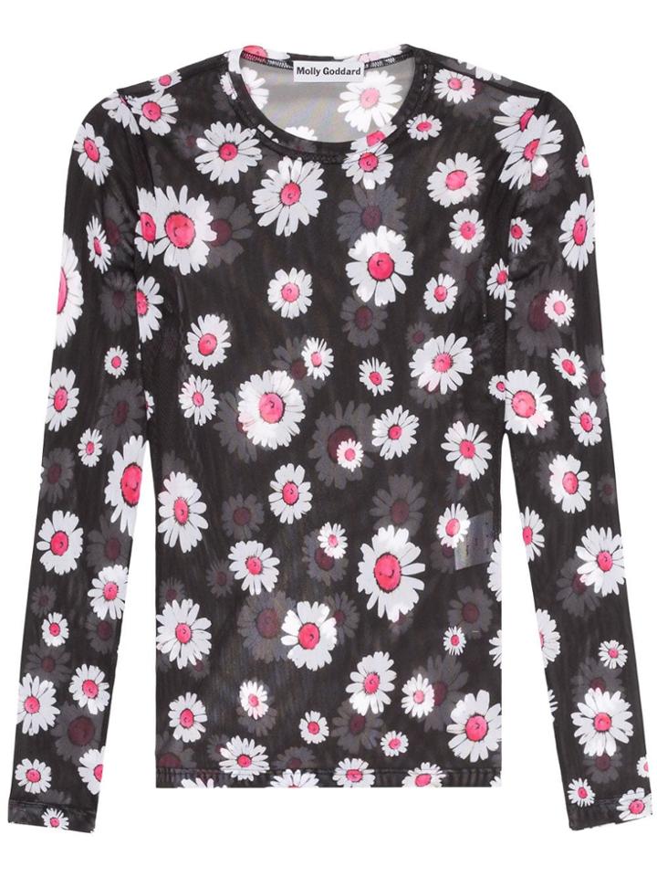 Molly Goddard Freddie Daisy Print Mesh Top - Black