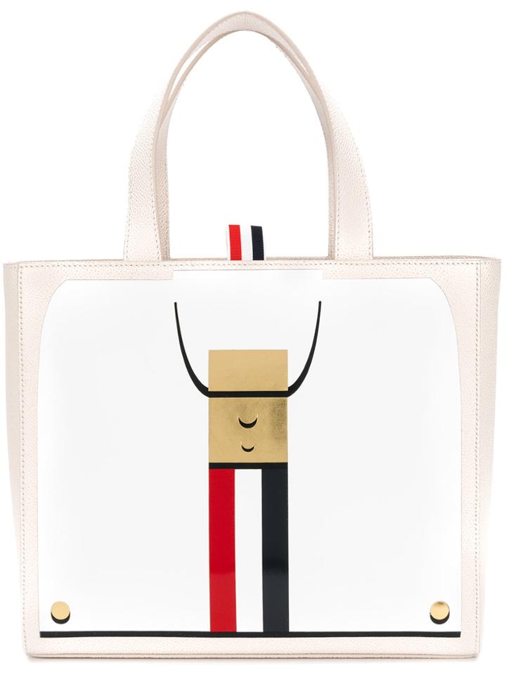 Thom Browne Stripe Printed Tote - White
