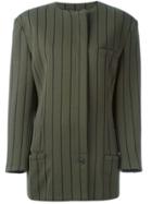 Versace Vintage Striped Single Button Jacket - Green