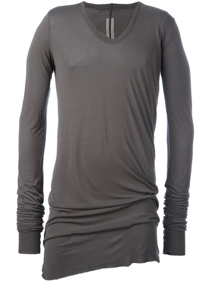 Rick Owens Long Length T-shirt, Men's, Size: Small, Grey, Silk/viscose