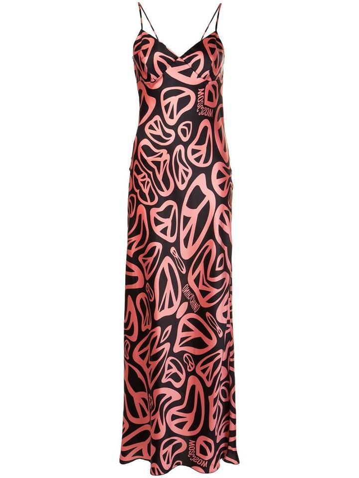 Moschino Peace Sign Print Gown, Women's, Size: 40, Pink/purple, Silk