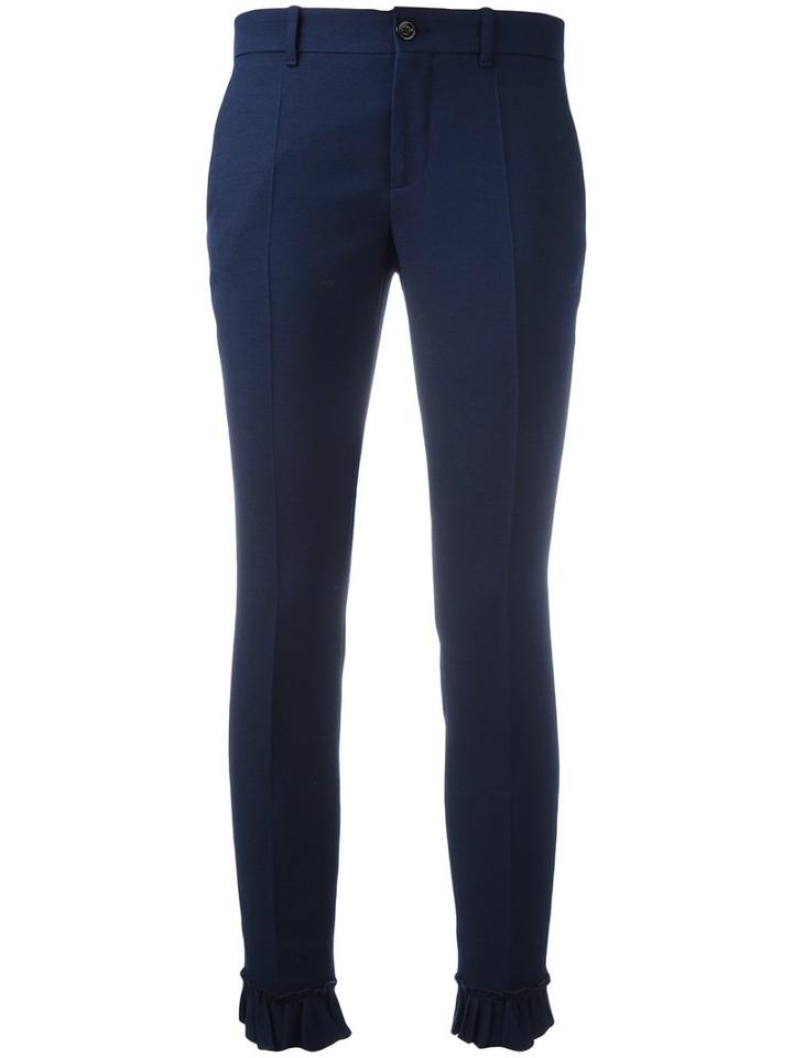 Gucci Frill Detail Slim Fit Trousers, Women's, Size: 44, Blue, Silk/virgin Wool/polyester/viscose