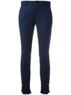 Gucci Frill Detail Slim Fit Trousers, Women's, Size: 44, Blue, Silk/virgin Wool/polyester/viscose