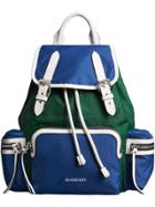 Burberry The Medium Rucksack In Colour Block Nylon And Leather - Blue