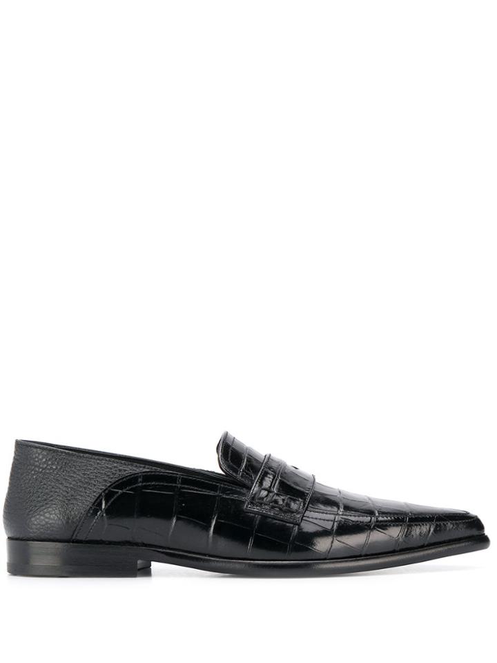 Loewe Crocodile Embossed Penny Loafers - Black