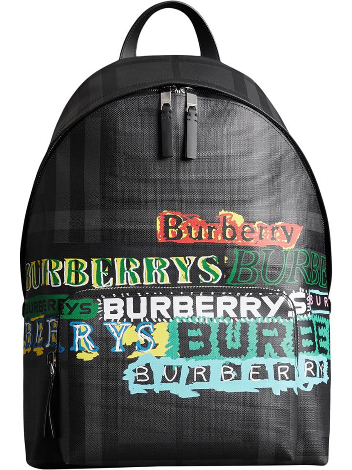 Burberry Logo Print London Check Backpack - Black