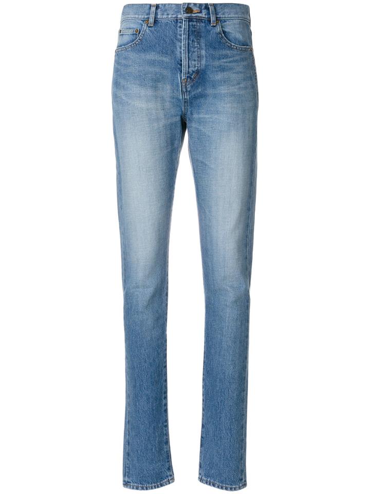 Saint Laurent Mid Rise Slim Fit Shadow Pocket Jeans - Blue
