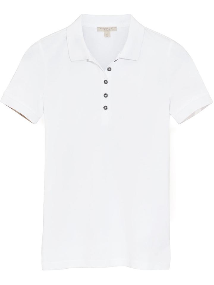 Burberry Check Trim Stretch Cotton Polo Shirt - White