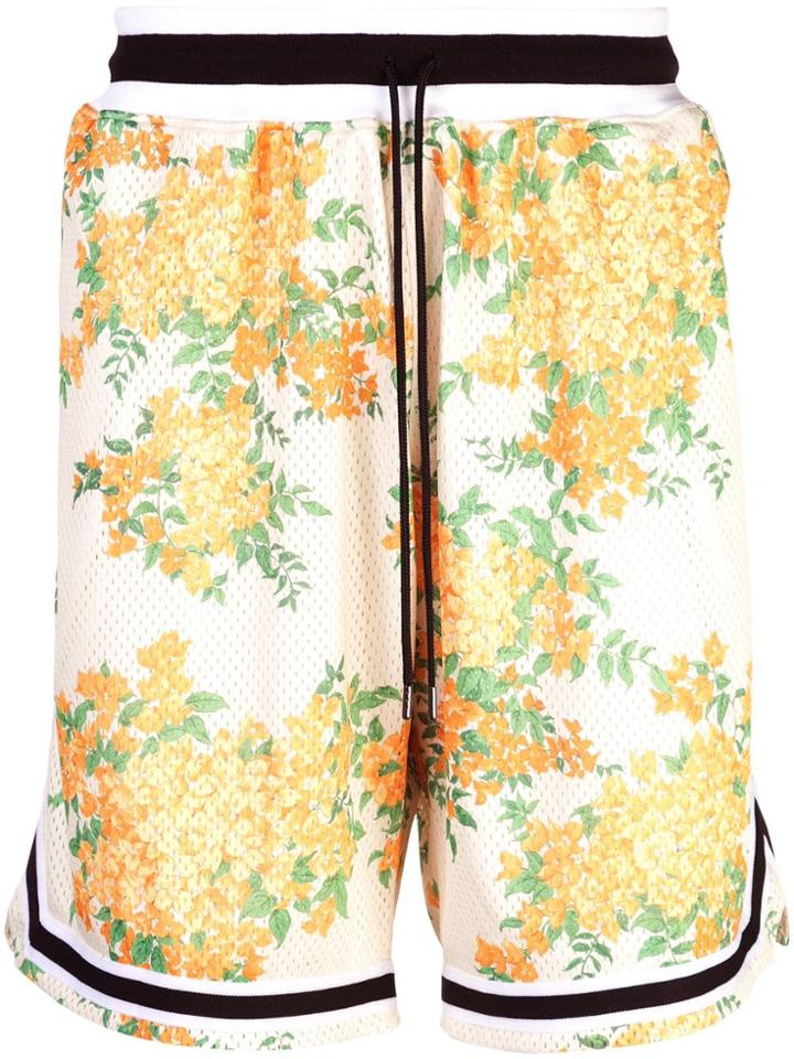 John Elliott Floral Print Perforated Shorts - Yellow